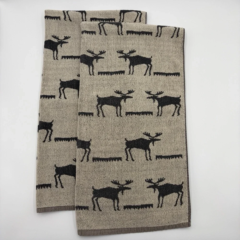 Vtg 90s Kimlor Mills Moose Bath Towel Set 2 Cotton Portugal Cabin Lodge Rustic